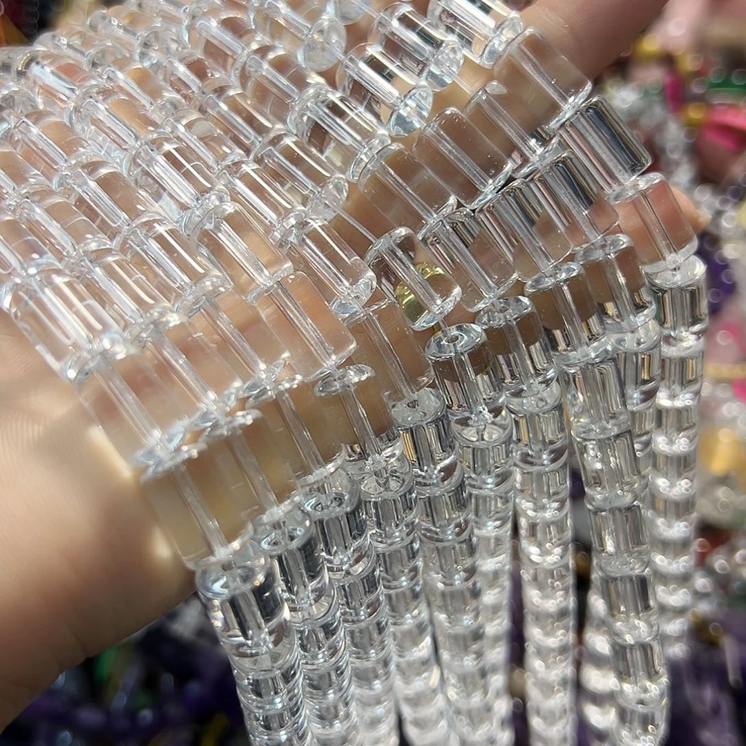 玛瑙/玉髓合金珠宝半成品压电白水。桶珠。两条