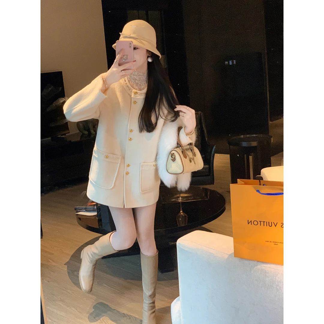 鱼兔子的兔子秋冬气质百搭显瘦时尚韩版小个子适用中长款毛呢外套