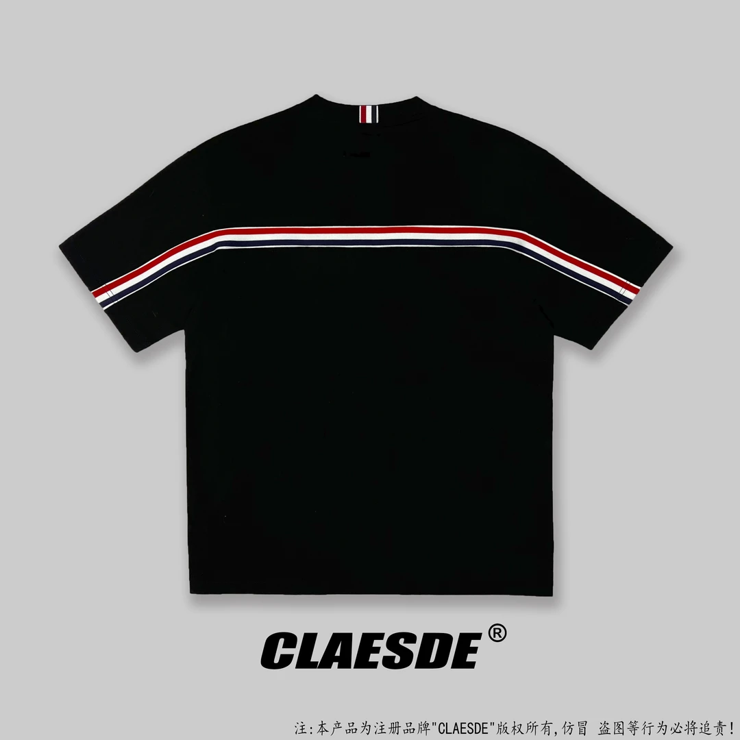 轻奢风夏季男士立体兜潮流短袖ins风百搭拼接织带款短袖上衣0016