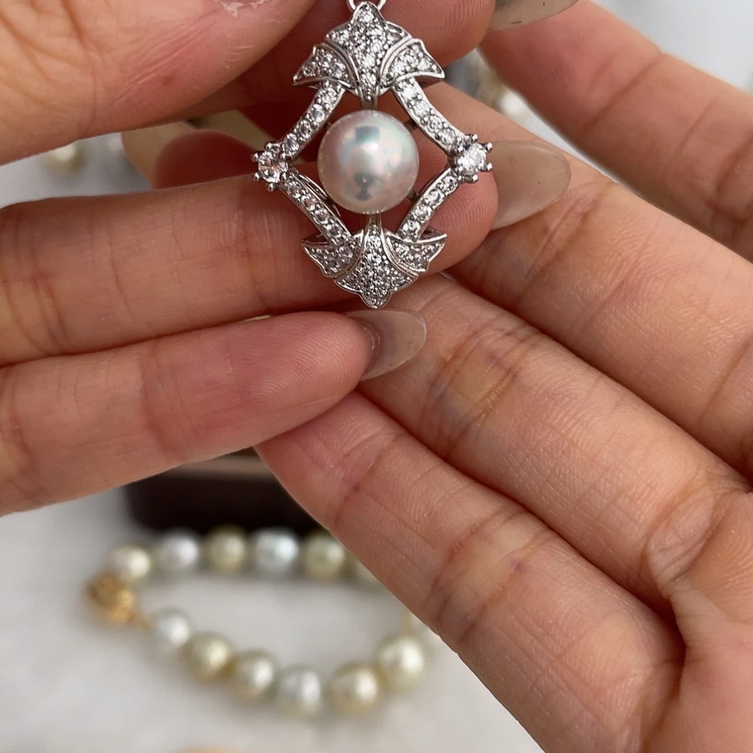 海水珍珠银S925镶嵌颈饰