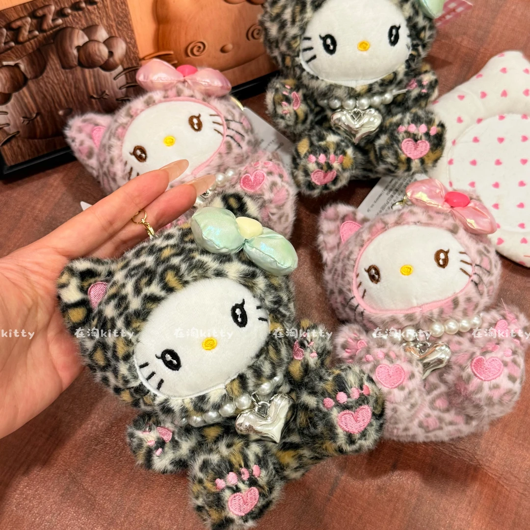 可爱豹纹小猫珍珠项链hellokitty包包挂件挂饰毛绒挂件