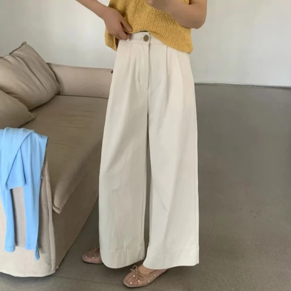 【纯棉】韩系半松紧软牛仔阔腿裤2025新款时尚百搭显瘦直筒裤1828