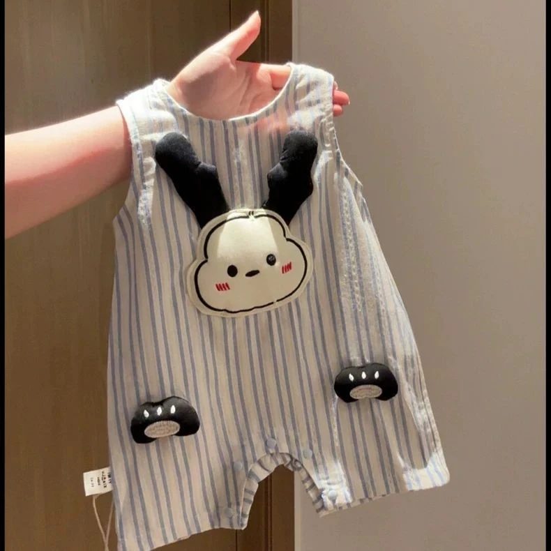 婴儿衣服夏季男女宝宝薄款连体衣满月百天哈衣外出无袖可爱爬爬服