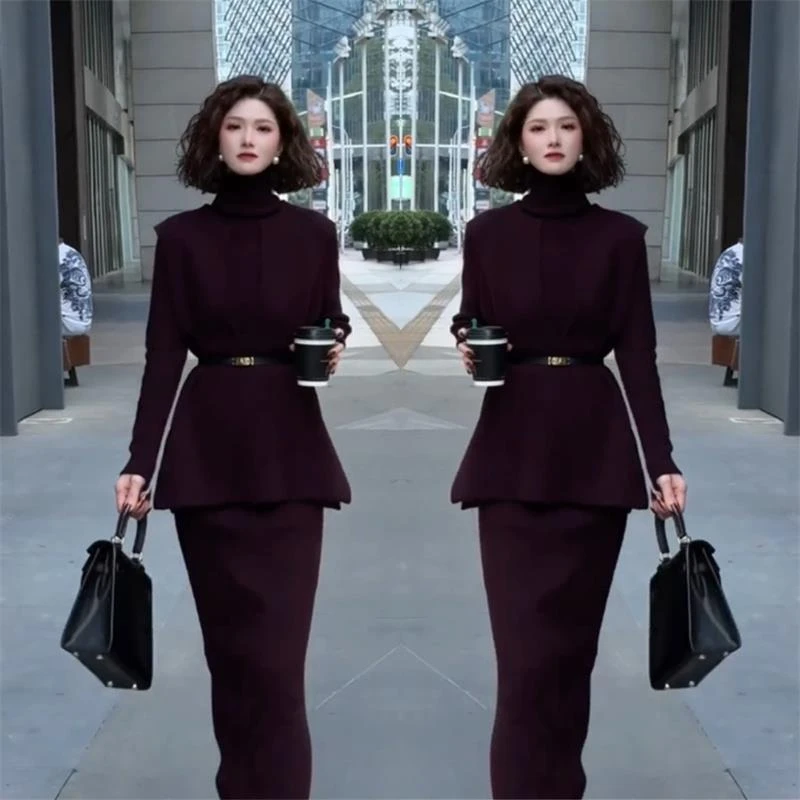 韩版气质高级感红色三件套女装秋冬新款时髦收腰打底马甲半裙套装