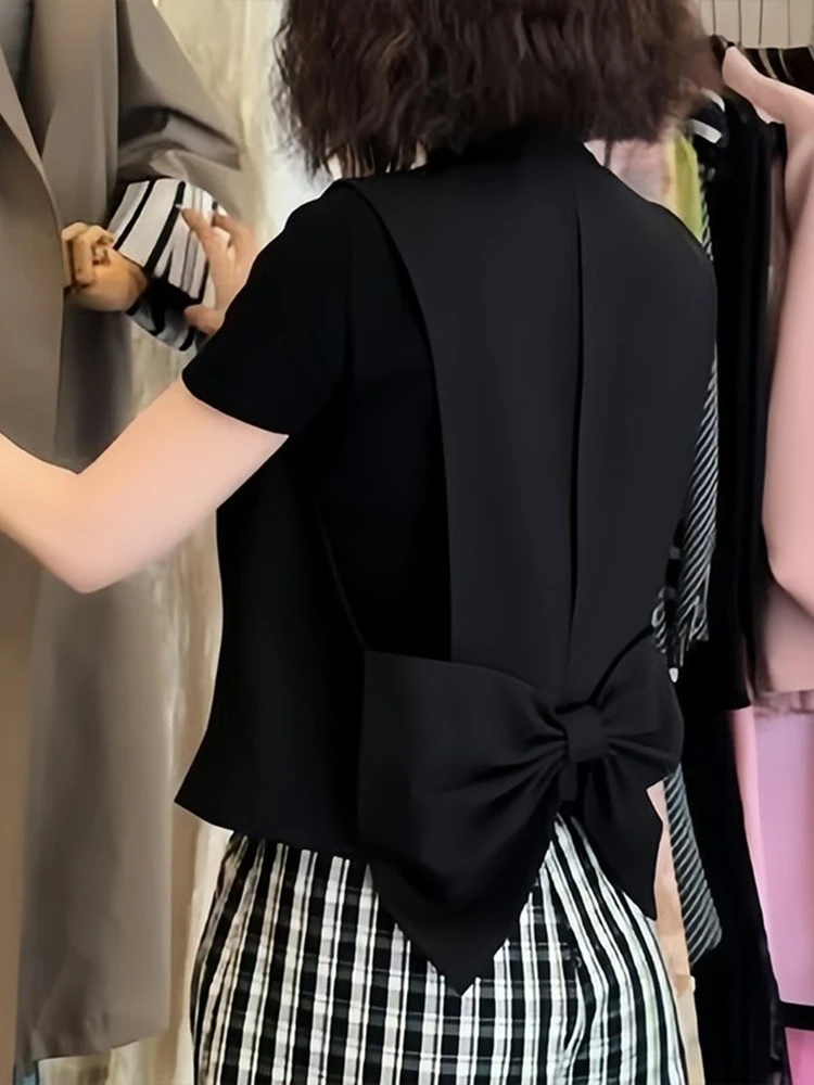 法式气质优雅立体蝴蝶结黑色无袖上衣2025年夏季独特小众设计感女