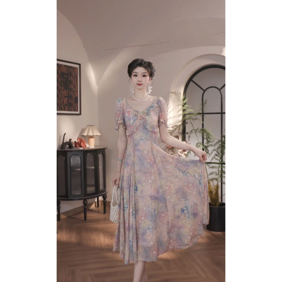【薇宝儿-婷婷】-七彩翔云-法式海边度假碎花裙气质显瘦连衣裙裙子