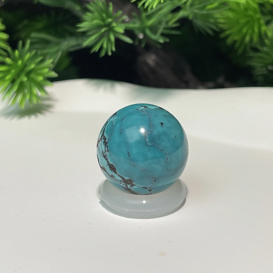 湖北天然原矿绿松石高瓷蓝玉化圆珠18mm原矿绿松石珠子