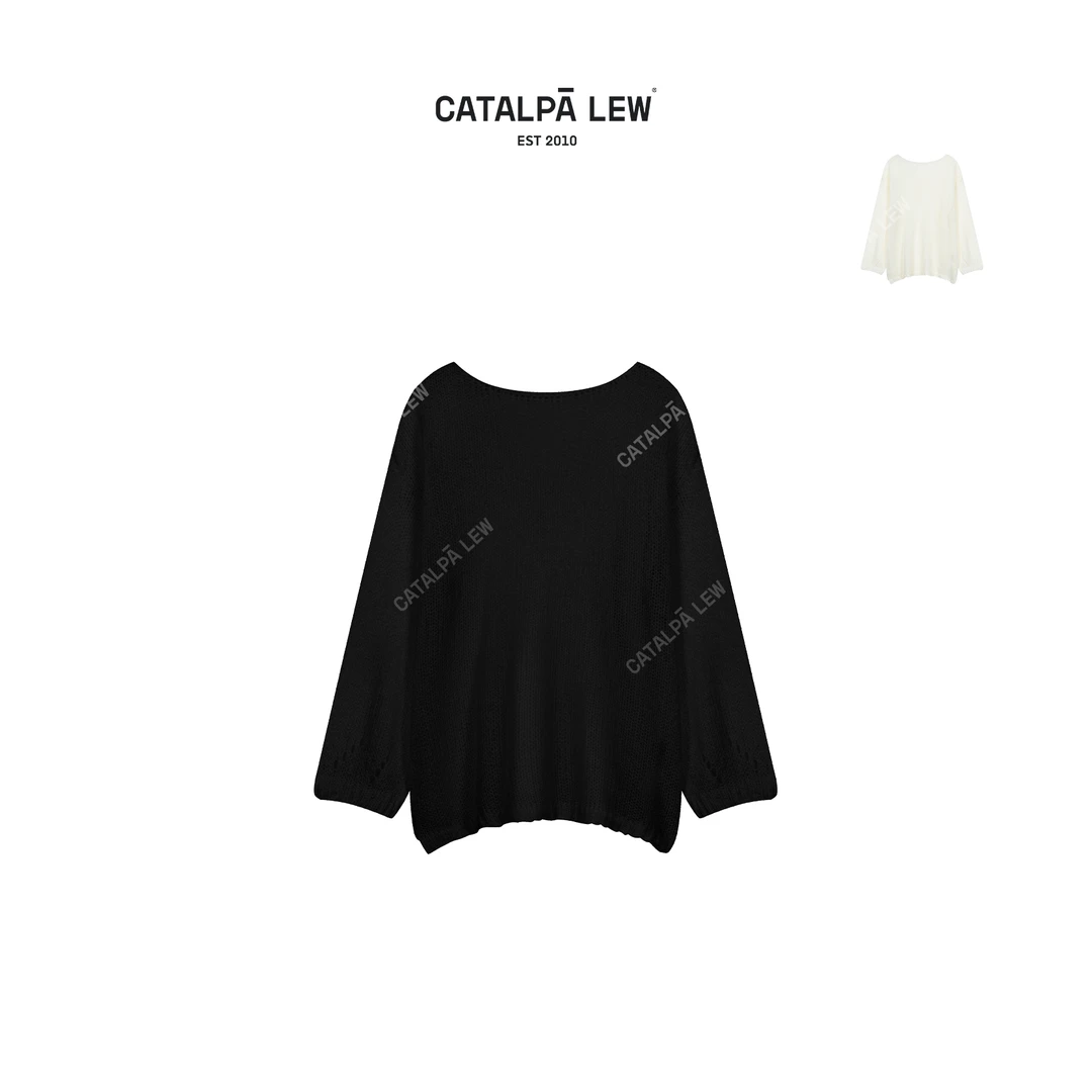 CatalpaLew「絮织」墟生美学羊毛镂空氛围感叠穿针织上衣#C52954