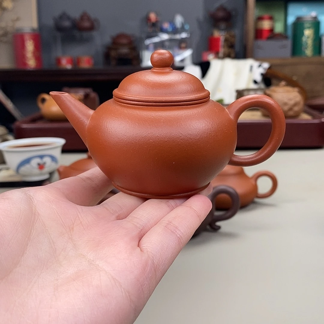 紫砂茶壶生砂朱泥水平半手110cc