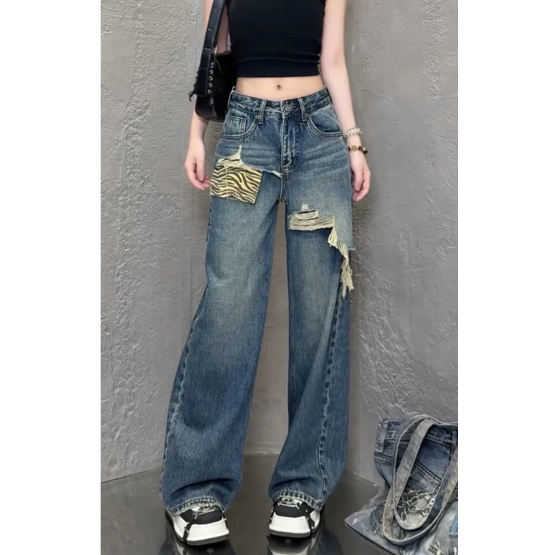 小个子蓝色牛仔裤女2025秋季新款爆款裤子显瘦高腰时尚宽松阔腿裤