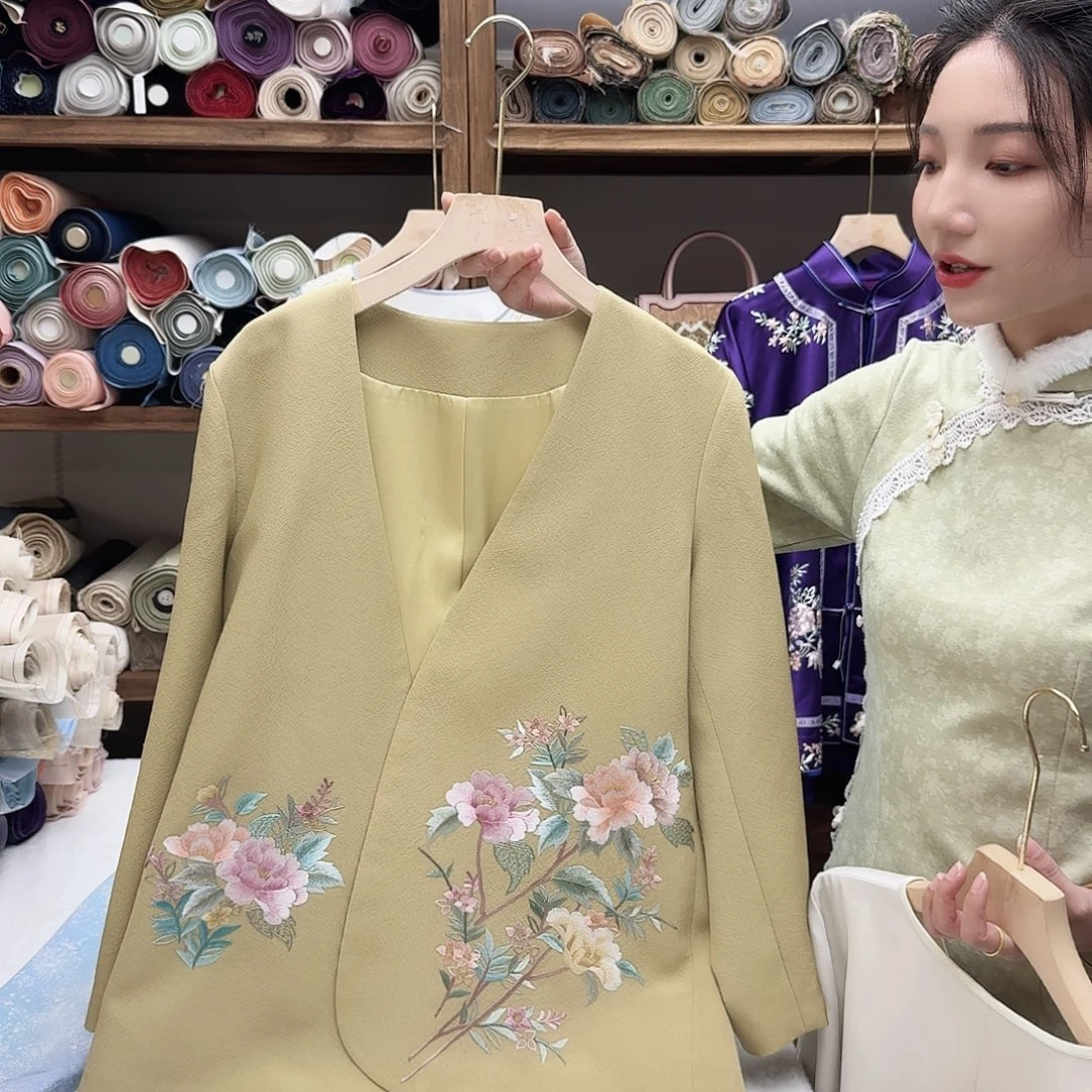 29号西装草木绿刺绣