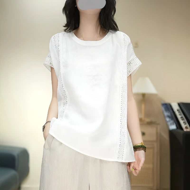 法式设计感薄款休闲镂空上衣2025夏季新款洋气减龄宽松短袖T恤女