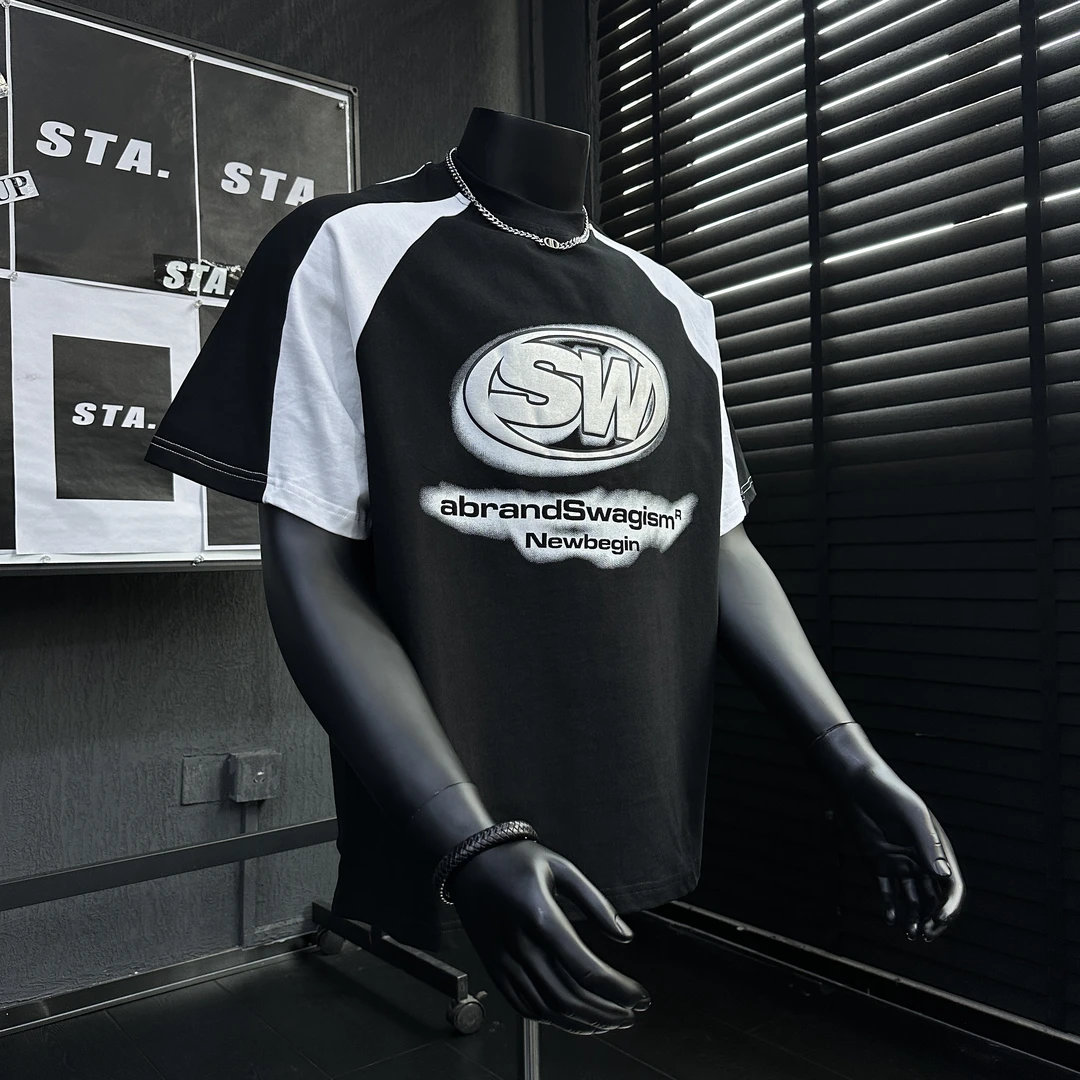 STA美式复古男女同款夏季新品手绘字母印花国潮夏季男士短袖t恤