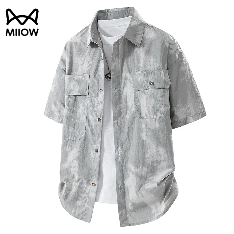 猫人科技短袖夏季户外休闲扎染短袖T恤美式复古宽松凉感翻领半袖t