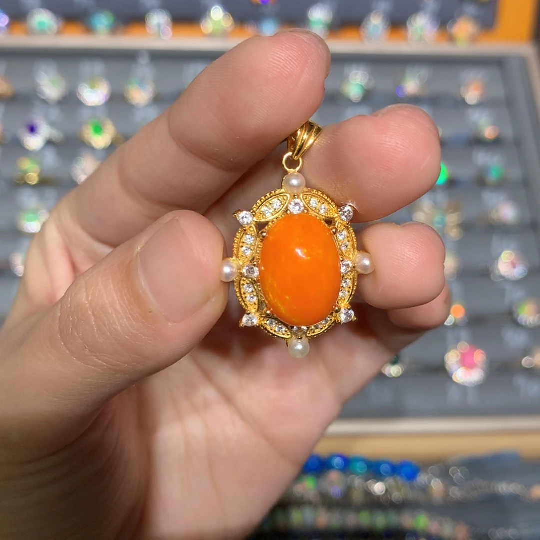 银S925镶嵌欧泊欧泊吊坠y