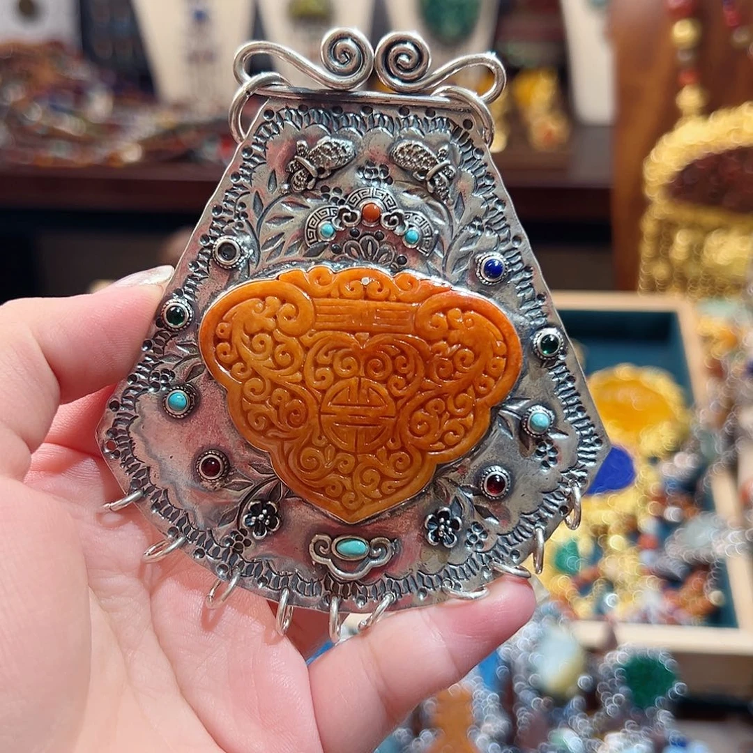 韩***叶925银珐琅锦钰原创设计吊坠