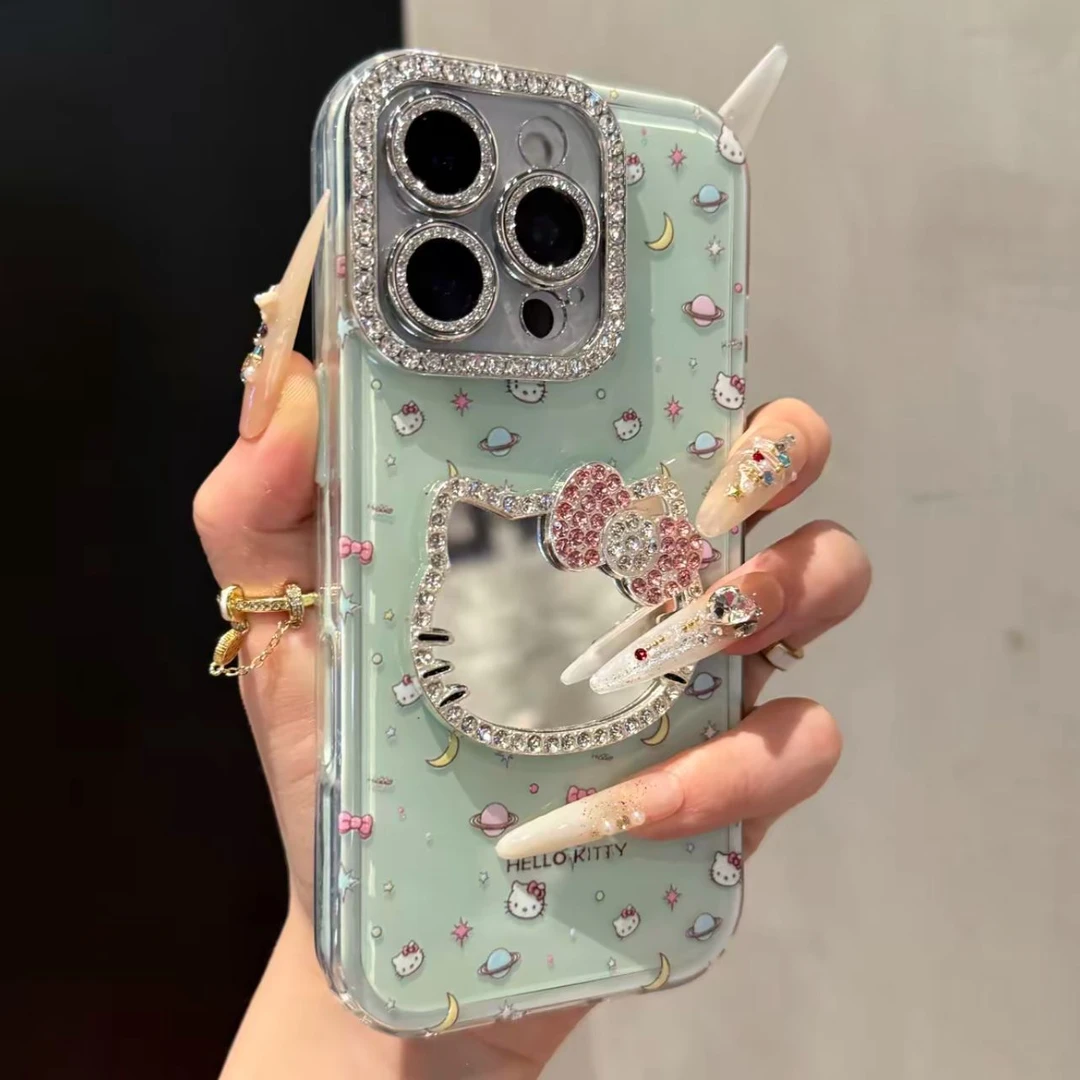 全包边镶钻满屏KT猫适用iPhone16promax手机壳15pro可爱14女全包