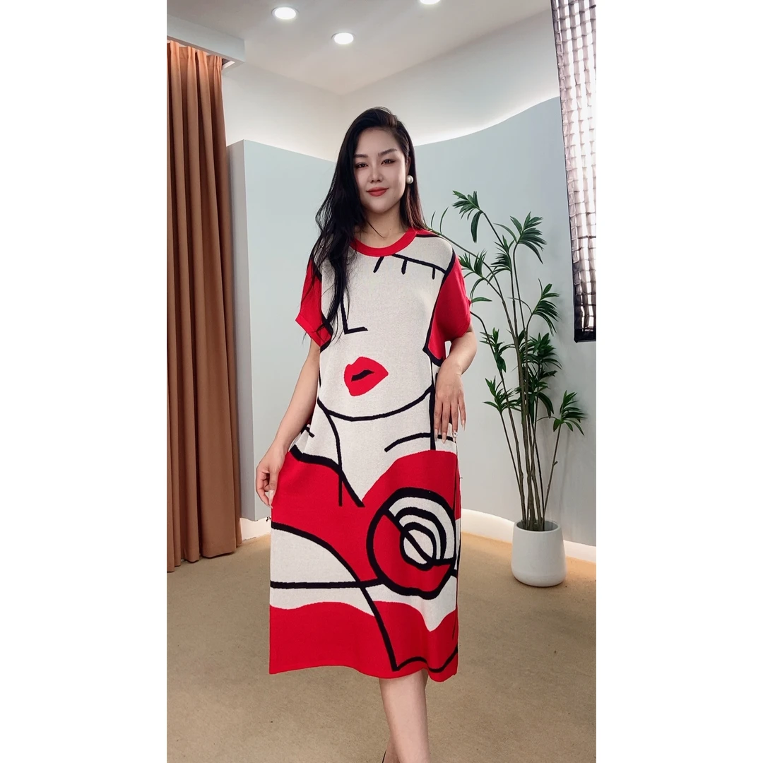 003号女装复古夏季气质优雅印花连衣裙显瘦气质大摆裙中长款时尚