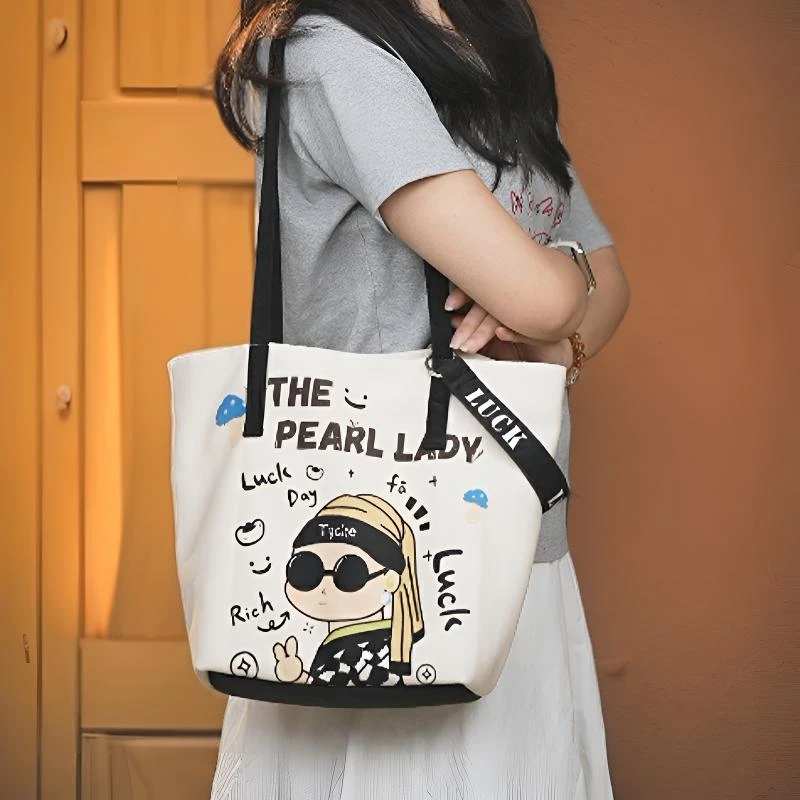 尼睿原创发财少女六边形托特手袋百搭小众休闲包单肩斜跨包大容量