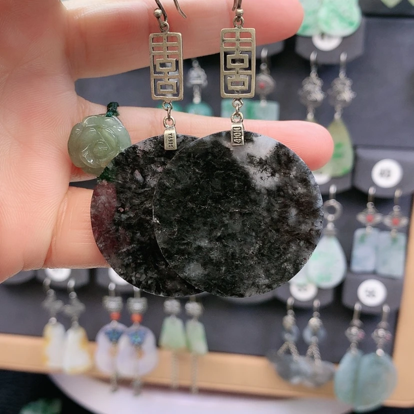 【闪购商品】翡翠耳饰银S925镶嵌陌****