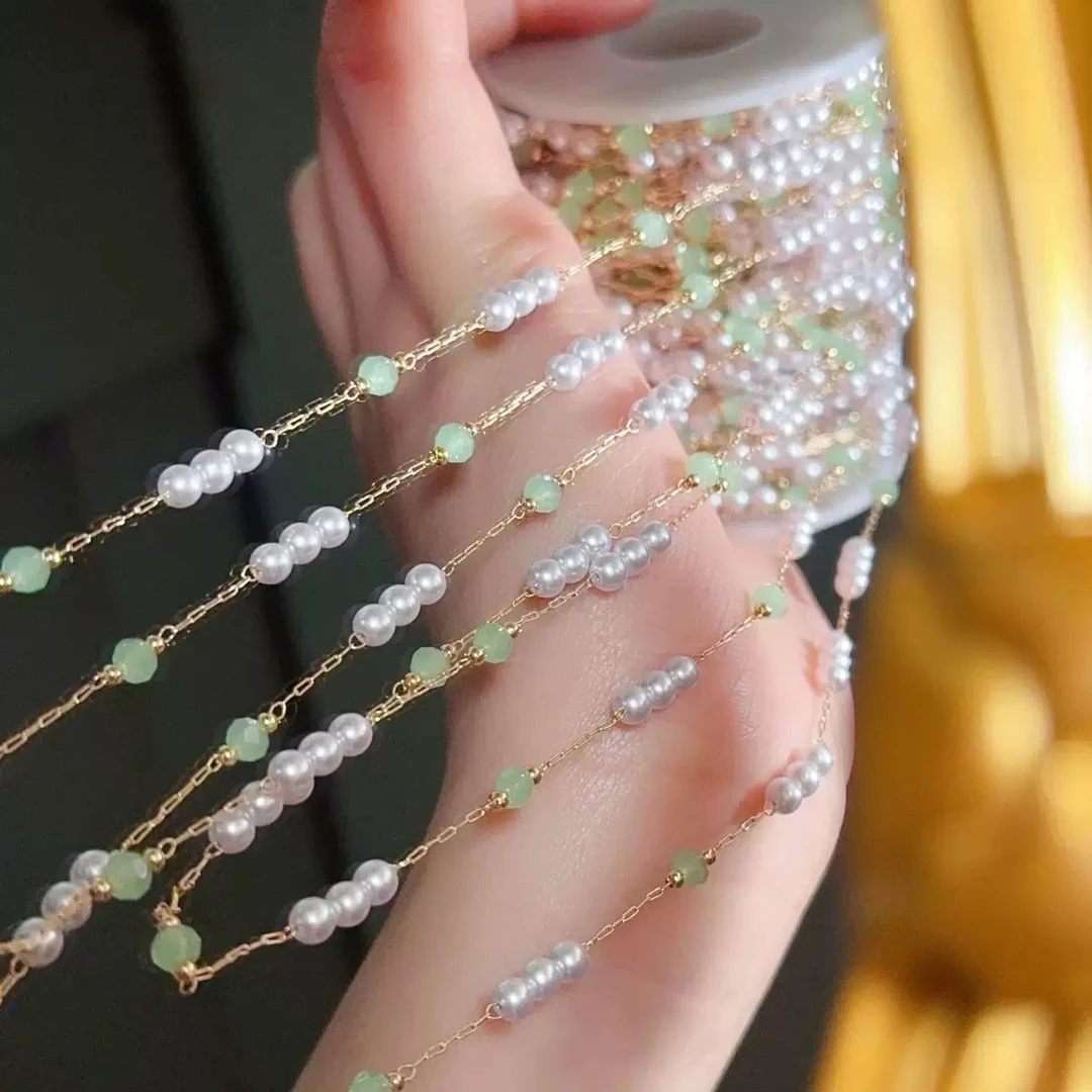 编号300 金绿色蛋白晶晶 珠珠链条