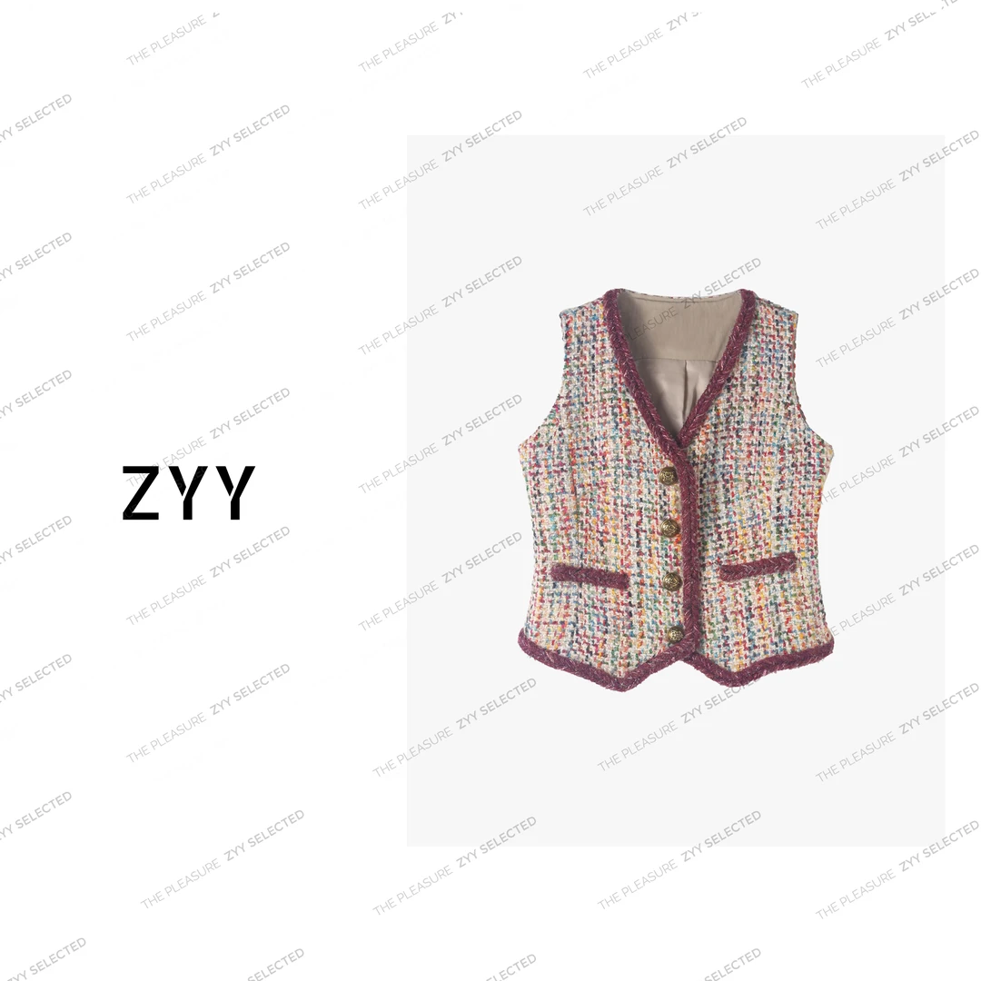 ZYY【花样年华】2025/S新品名媛彩色编织小香风撞色马甲X25QMJ02759