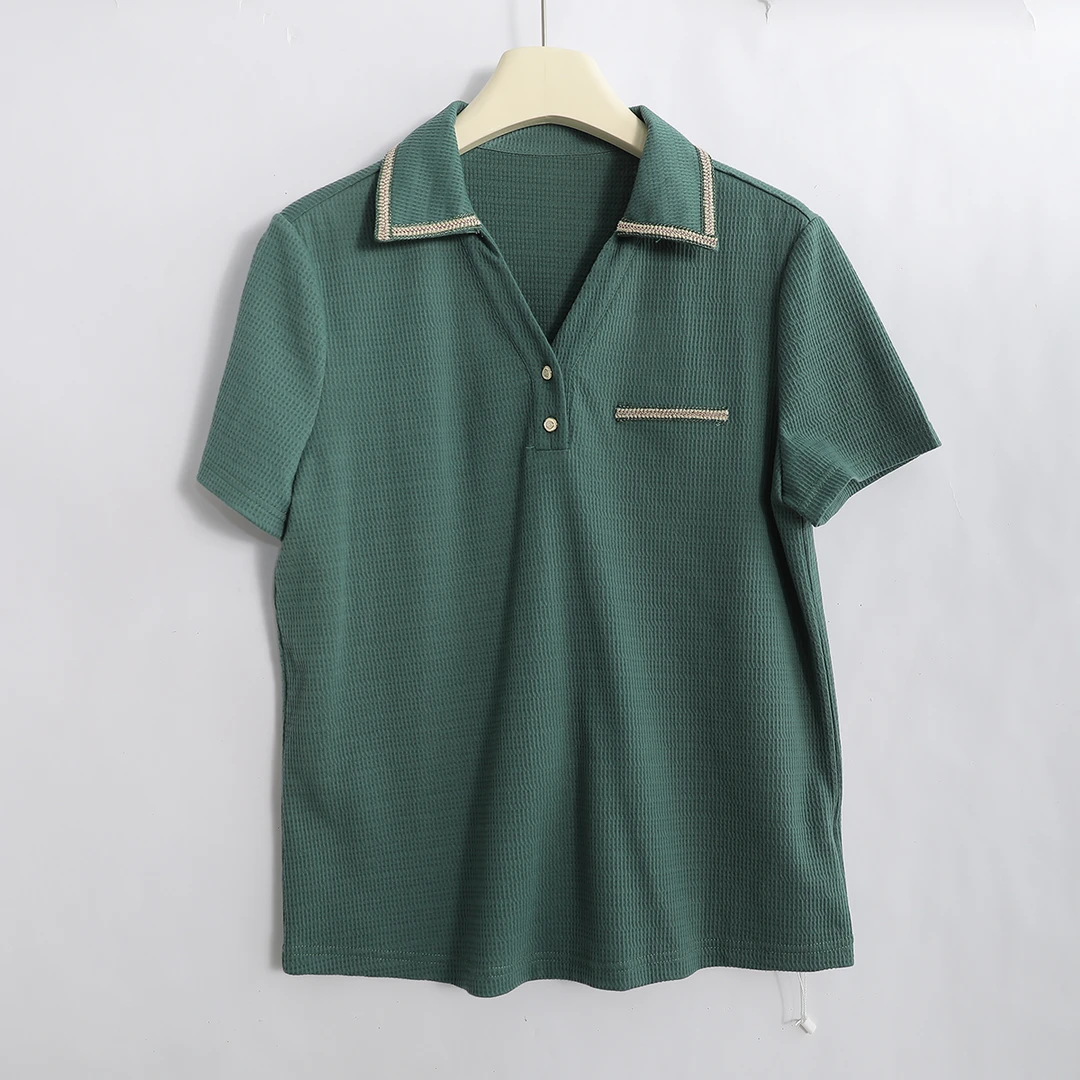 R-8205 简约百搭！夏季薄款女士时尚舒适翻领透气休闲短袖T恤