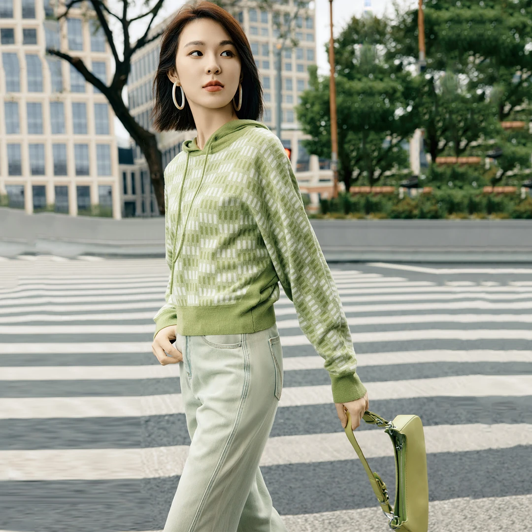 47540【华系列】连帽格纹毛衣针织衫CXV1666