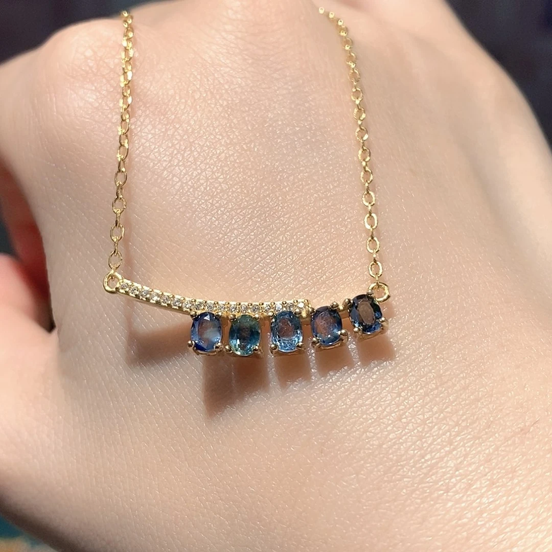 颈饰蓝宝石银S925镶嵌天然蓝宝石