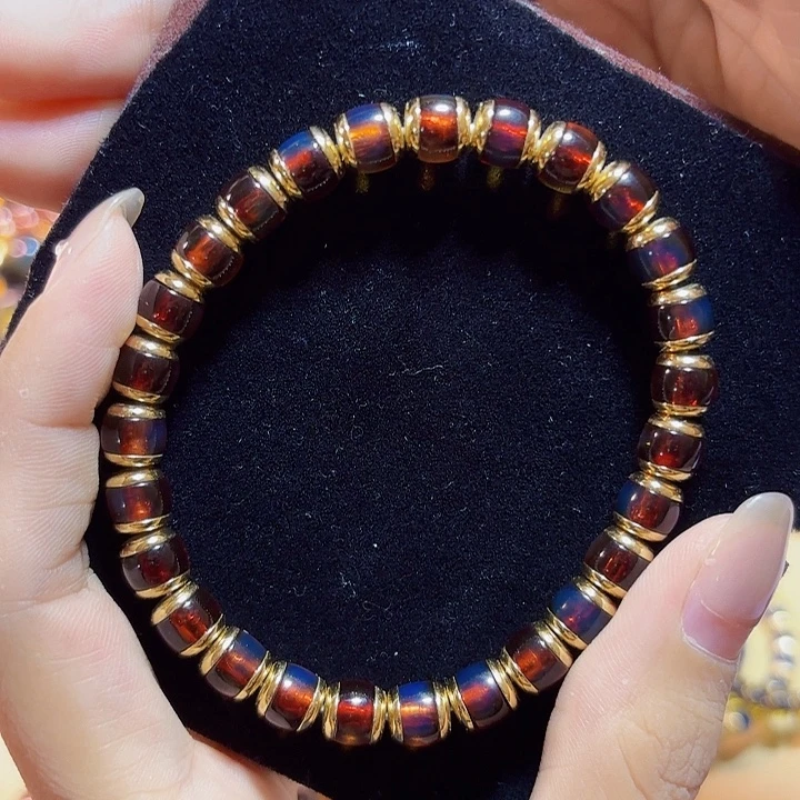 蓝珀未镶嵌珠宝奇石墨西哥红蓝灯笼手串7