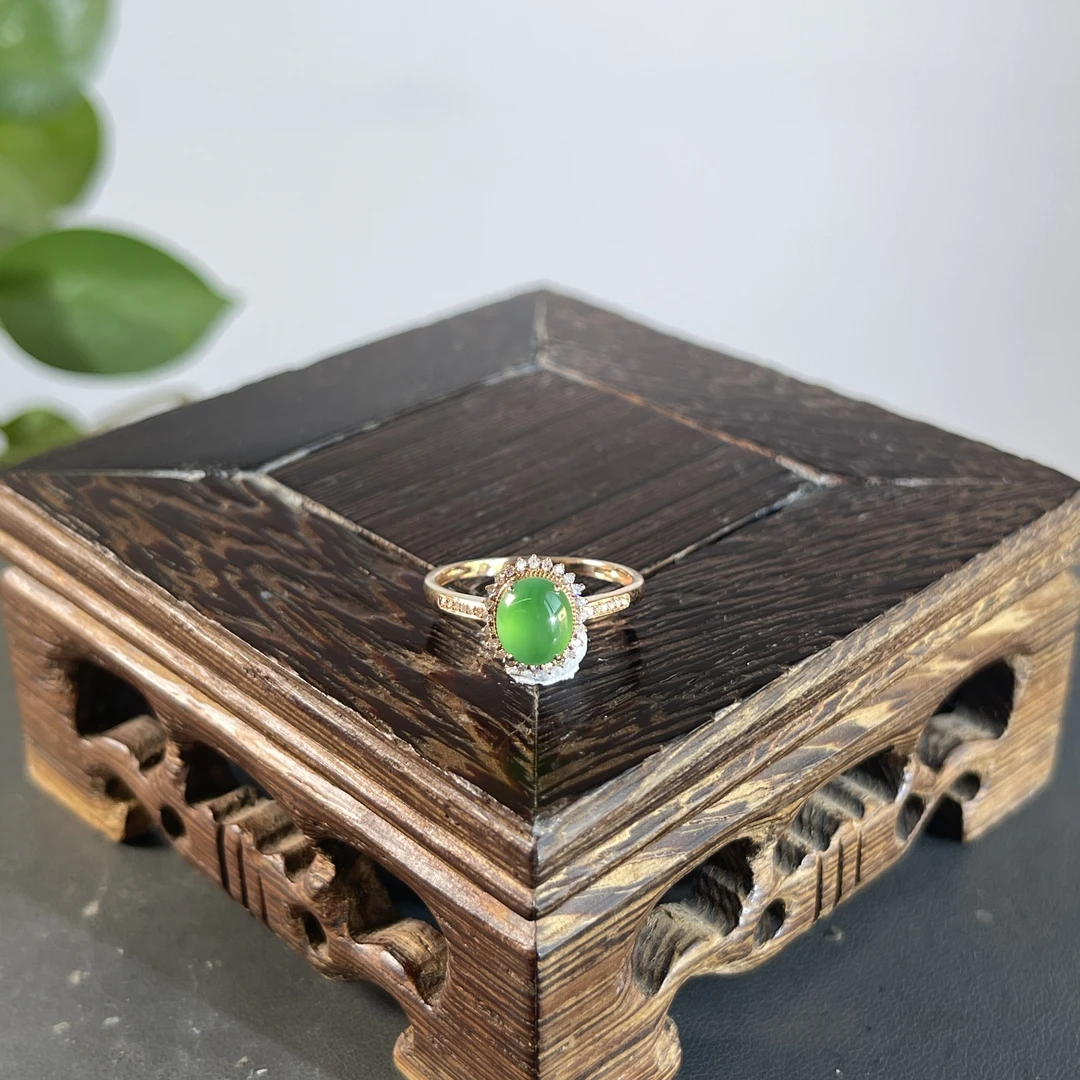 JTB30-236  天然翡翠缅甸A货 18K含钻镶嵌戒指13#