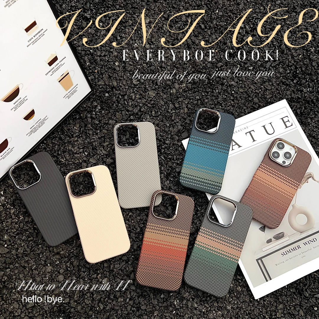 MagSafe磁吸碳纤维凯夫拉纹理适用苹果16promax手机壳半包式凹槽