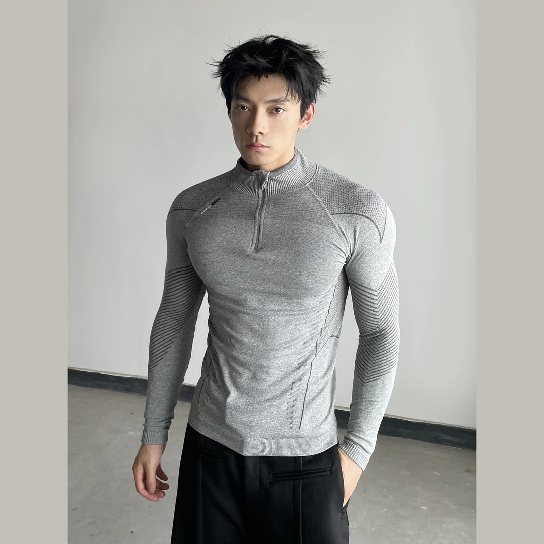 DAY  NY 【DAY】户外运动服男款无缝高弹抗皱健身长袖t恤秋日穿搭