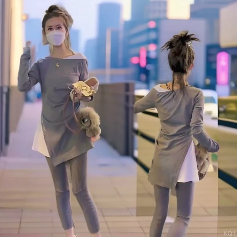 时尚网红显瘦打春节中长款T恤欧货潮修身长袖新年韩款底拼接2025