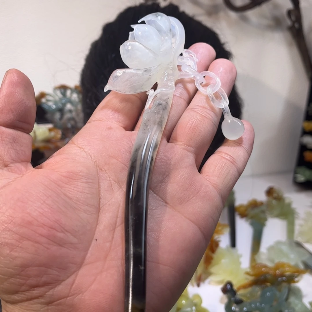 蛇纹石玉发簪合金款****❤