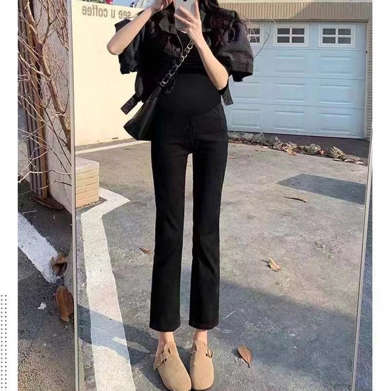 【清仓】小个子孕妇牛仔裤时尚烟管裤修身显瘦春秋直筒九分法棍长裤