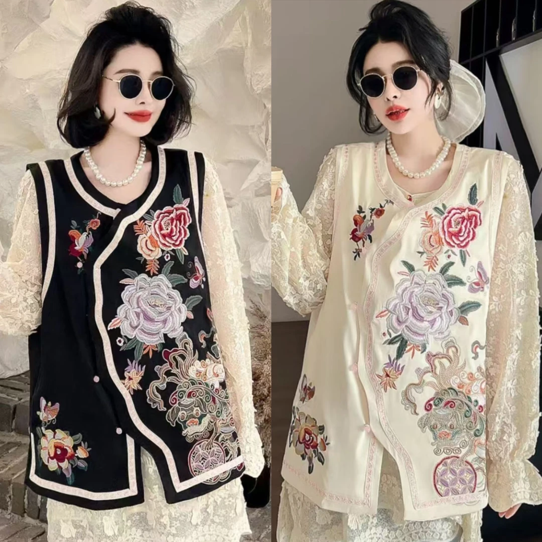 深圳8561麒麟牡丹新中式重工刺绣马甲马夹