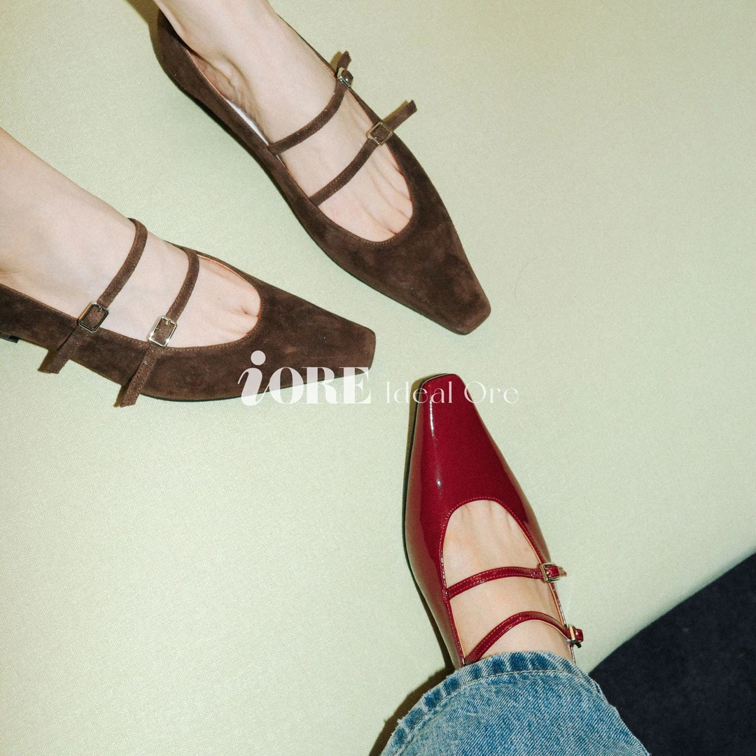 IORE理想矿石设计师原创新款法式俏皮鬼马低跟方头双带玛丽珍单鞋