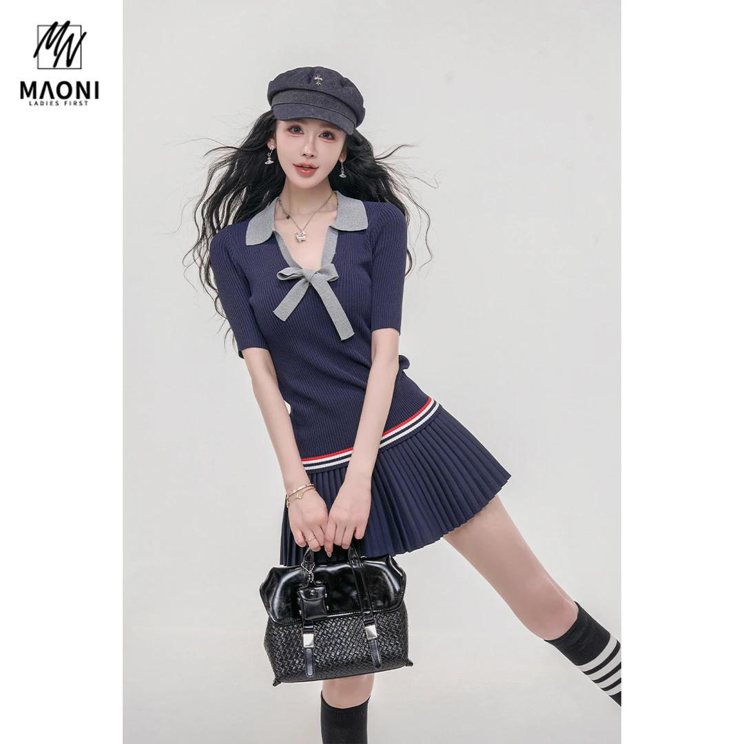 毛妮LADIESFIRST【美高TB】飘带短袖针织衫早秋甜辣风上衣L2134