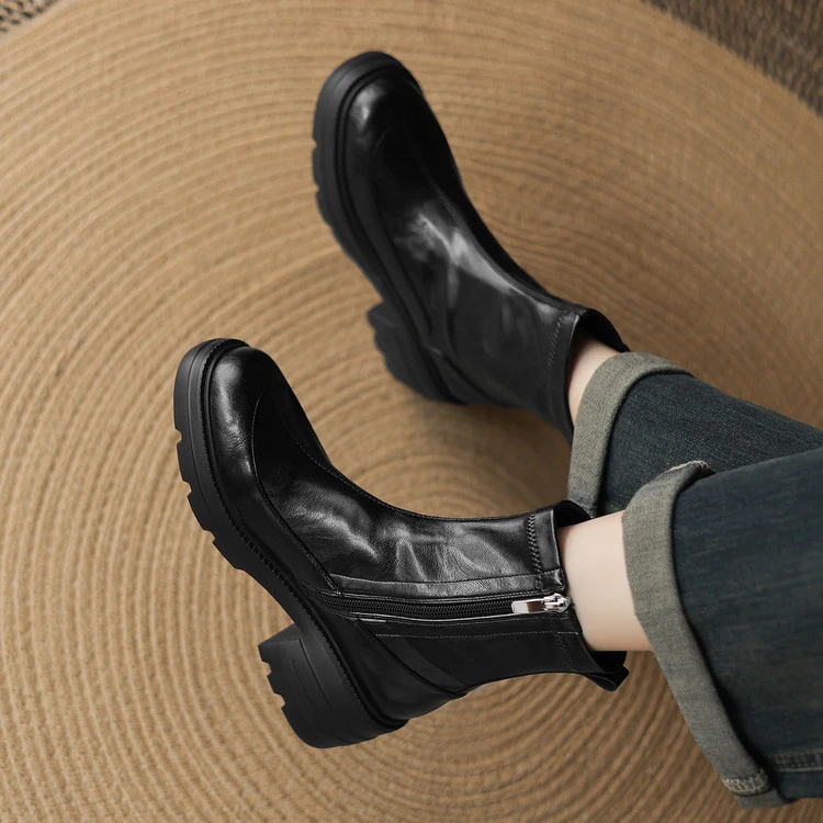 复古英伦风高跟厚底弹力瘦瘦靴2025秋冬新款百搭圆头增高显瘦短靴