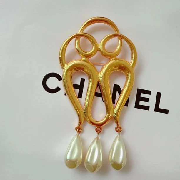 95新 Chanel/香奈儿 Chanel vintage香奈儿中古珍珠吊坠胸针