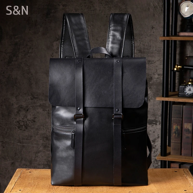 手工真皮双肩包男高级感大容量休闲商务电脑背包头层牛皮旅行包潮