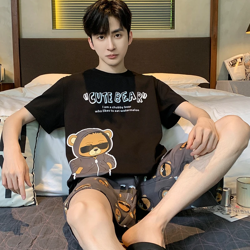 纯棉男士睡衣夏季2025年新款夏天薄款短袖套装男生卡通套头家居服