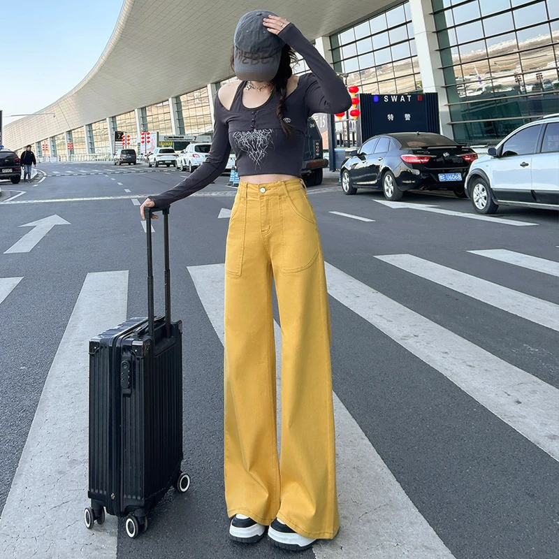 2383高腰弹力牛仔阔腿拖地喇叭裤