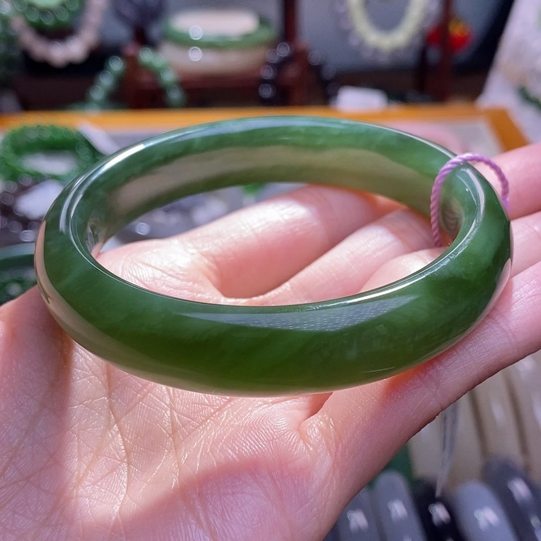 和田玉碧玉绿猫眼手镯55.5圈口未镶嵌