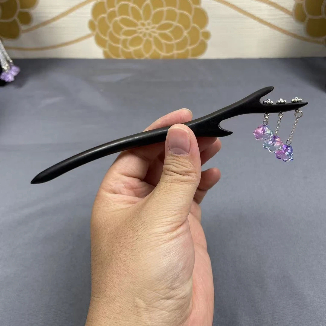 18厘米黑檀木发簪发钗铃兰花流苏简约素雅清新头饰发饰簪子盘发簪