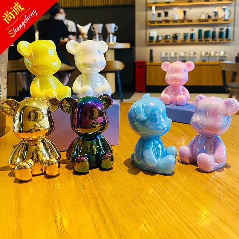 卡通创意可爱配饰摆件桌面电镀小熊汽车室内装饰品情侣公仔小摆件