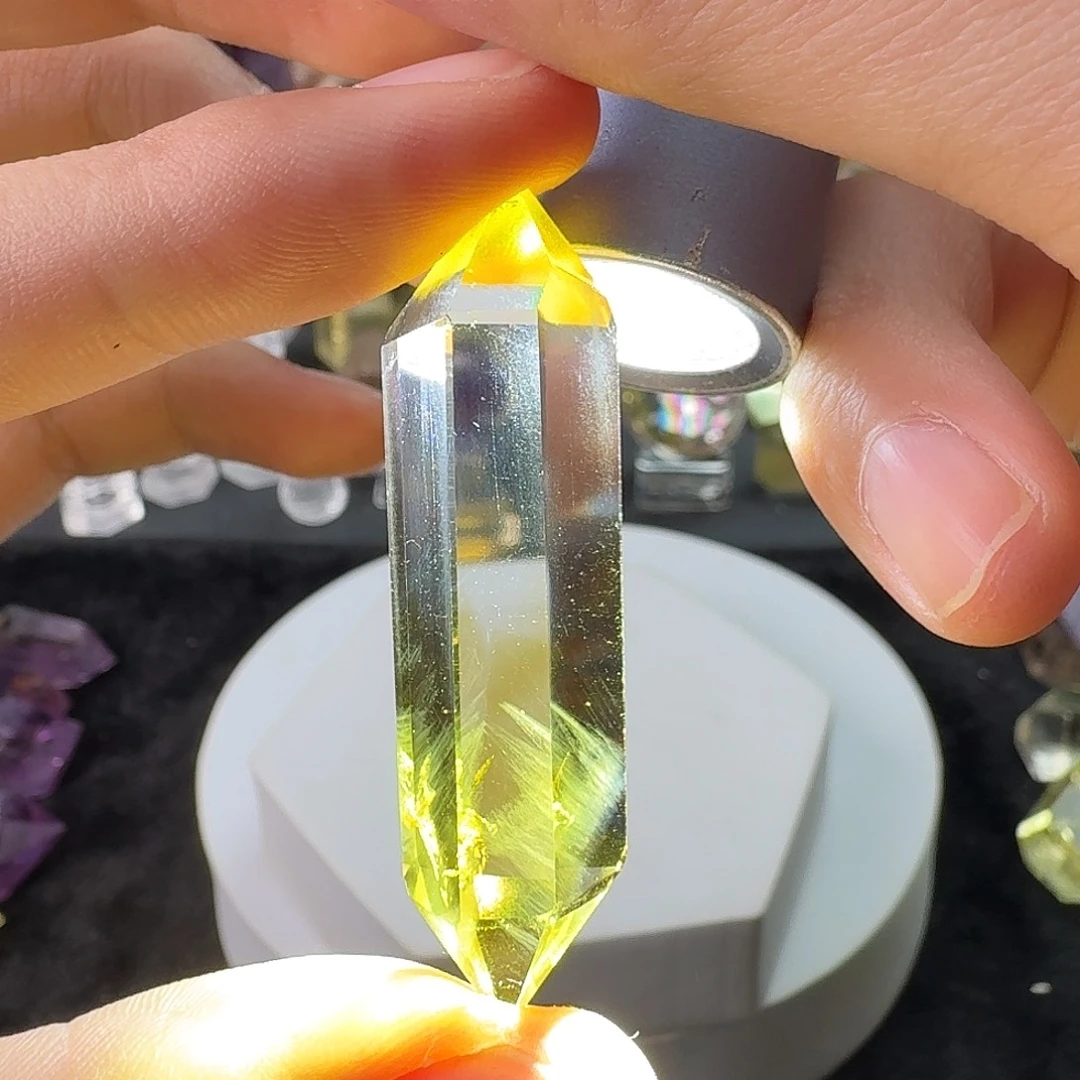 珠宝半成品水晶未镶嵌黄水晶蓝针