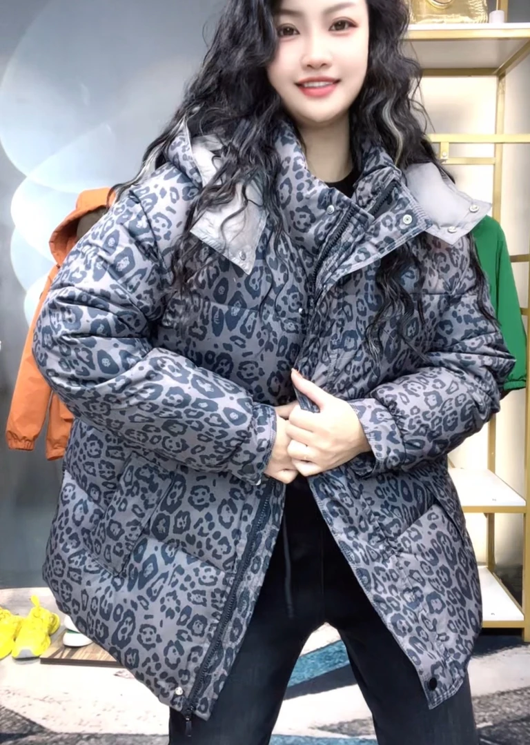 奇奇家时尚韩版大码女装2025冬季新款潮派花色加厚保暖棉服外套