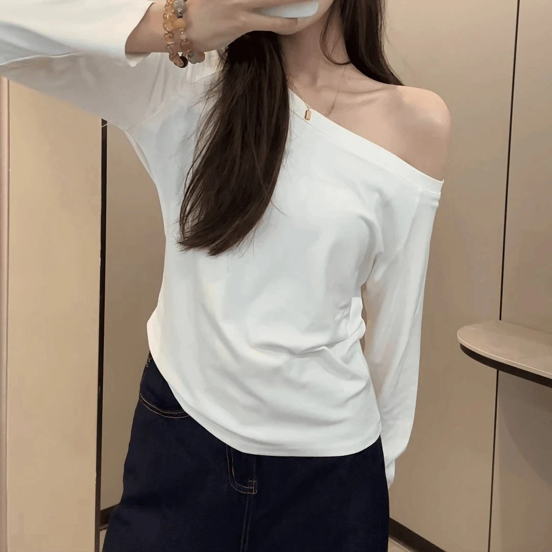 2025早春设计感宽松显瘦一字肩慵懒小众上衣五一旅游出街衣服